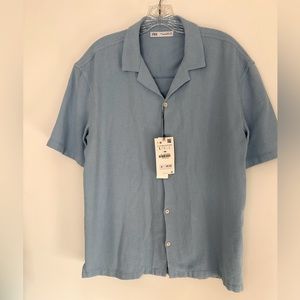 ZARA Men’s Light Blue Textured Cotton Button Up | Sz M